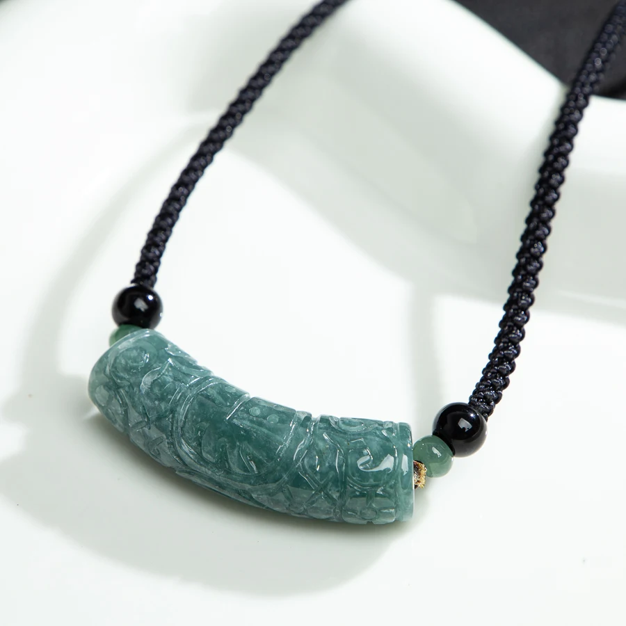 

TIMESWIND Original A-type Jade Blue Fu Curved Engraved Pendant Men Women Necklace Fashion Jewelry with Certificate