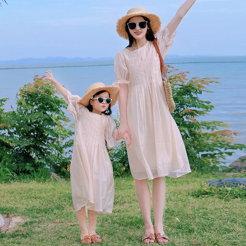 Mother and Daughters Equal Dresses Baby Girls and Mom Matching Clothes Same Mommy and Me One Piece Clothing Women Summer Frocks