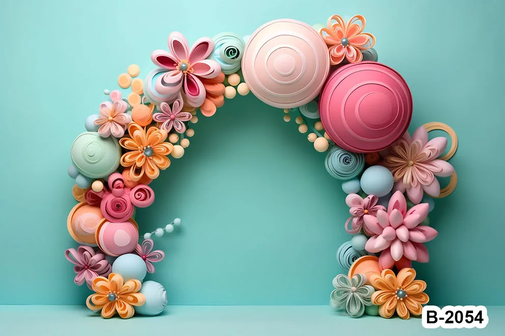 Colorful 3d Arched Shape Floral Balloons Backdrops Cake Smash Birthday Wedding Newborn Baby Portrait Backgrounds Photozone Props