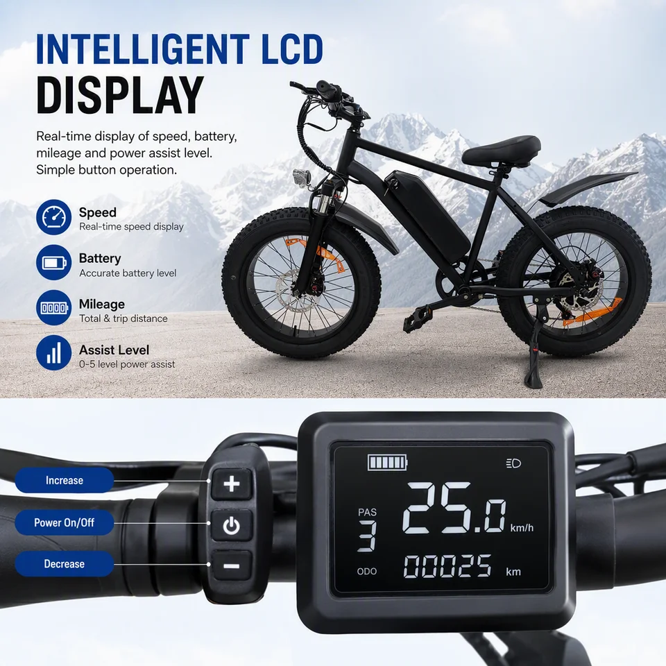1000W Peak Fat Tire Electric Bike 48V 15Ah Removable Battery 20*4.0" All‑Terrain E‑Bike Dual Suspension LCD Display Adult Mountain Electric Bicycle image 5