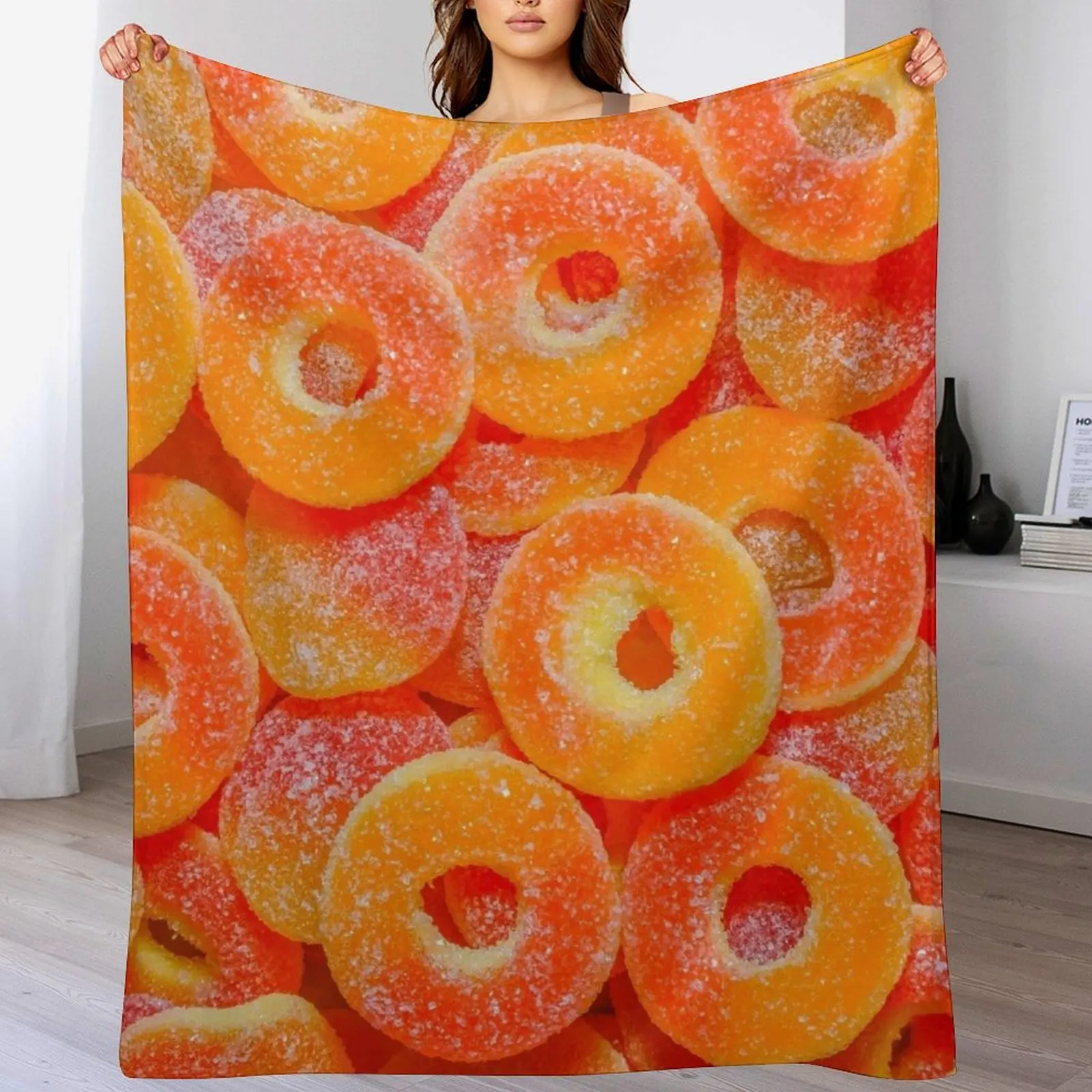 Sour Peach Slices and Rings Gummy Candy Photograph Throw Blanket