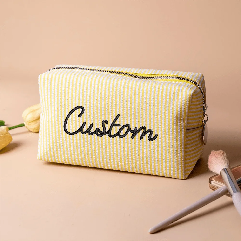 Custom Embroidered Makeup Bag Personalized Name Bridesmaid Cosmetic Pouch Portable Travel Toiletry Wash Bag Women Gift