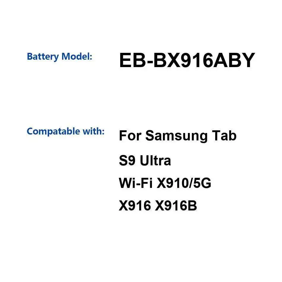 

For Samsung Tab S9 Ultra WI-FI X910 5G X916 X916B 11200Mah Fast Charging Tablet Battery EB-BX916ABY Safe