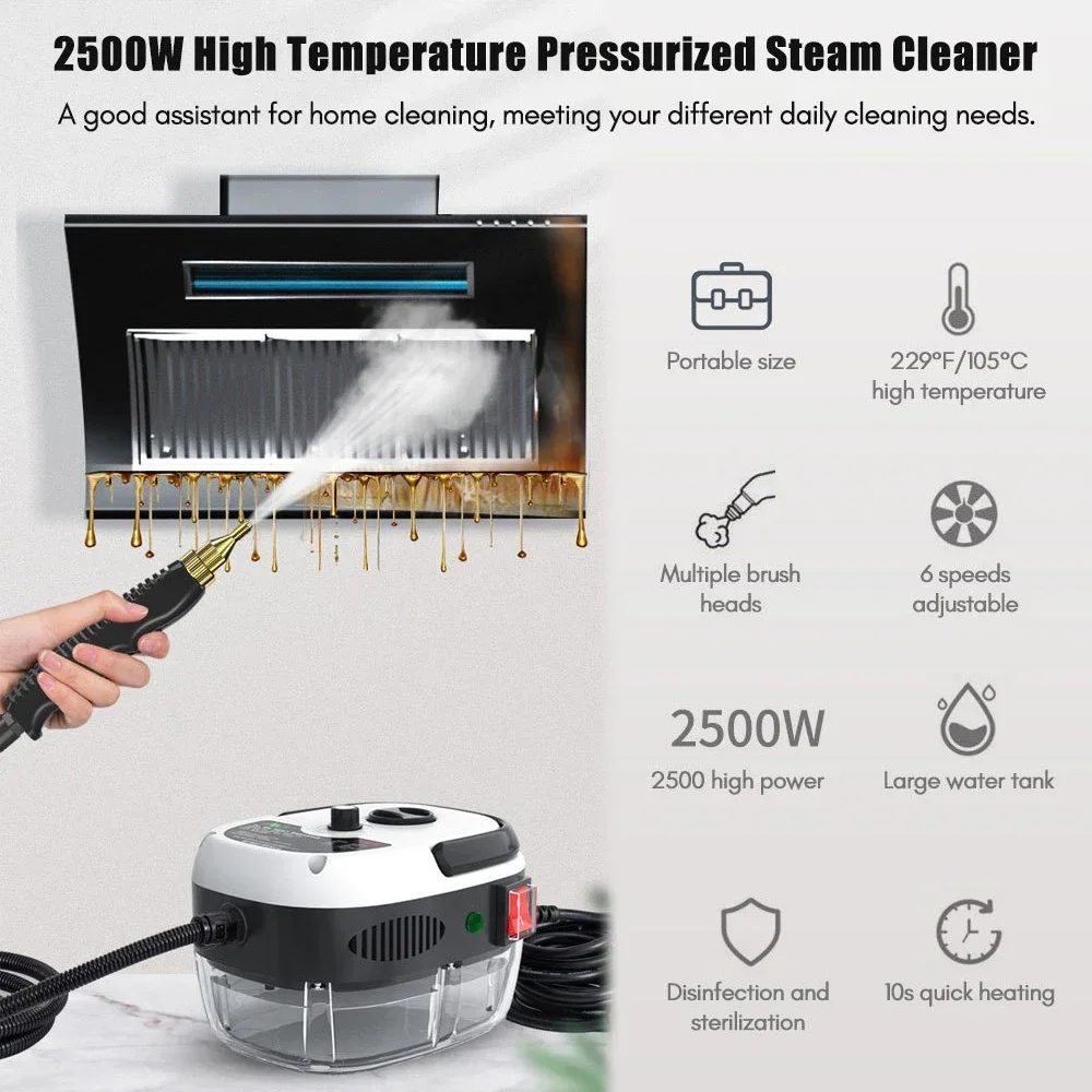 2500W High Pressure And Temperature Handheld Steam Cleaners Air Conditioner Kitchen Hood Car Steam Clean Machine Cleaning Tools