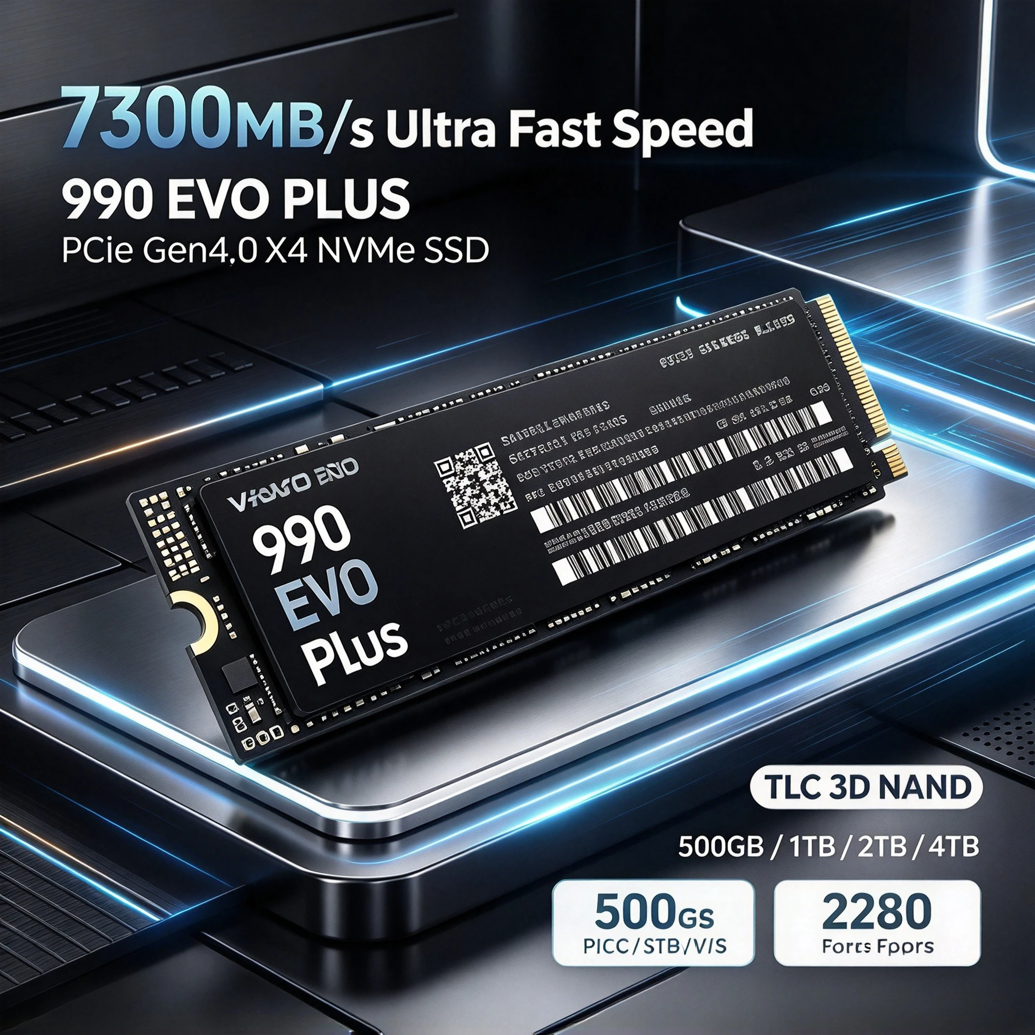 990 EVO Plus SSD NVMe M.2 2280 PCIe 4.0, 4TB, 7300MB/s TLC 3D NAND High-Speed Drive  for PS5, Laptops and Desktops