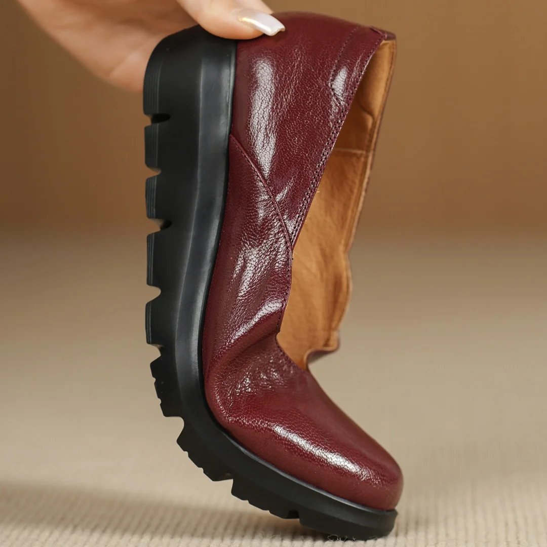 

Женские лоферы на плоской подошве из натуральной кожи на толстой подошве с круглым носком, высококачественные мягкие удобные повседневные женские мокасины без шнуровки 40