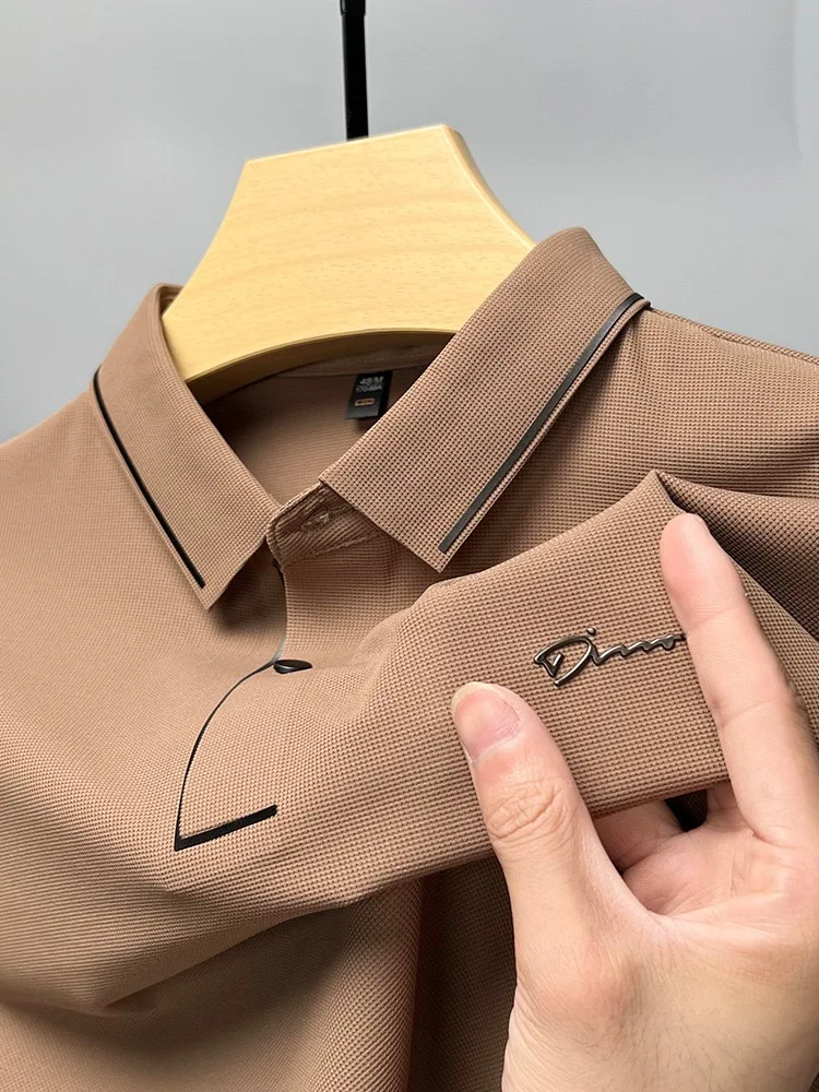 High end ice silk comfortable and breathable short sleeve T-shirt men\'s summer fashion brand embroidery casual Paul polo shirt