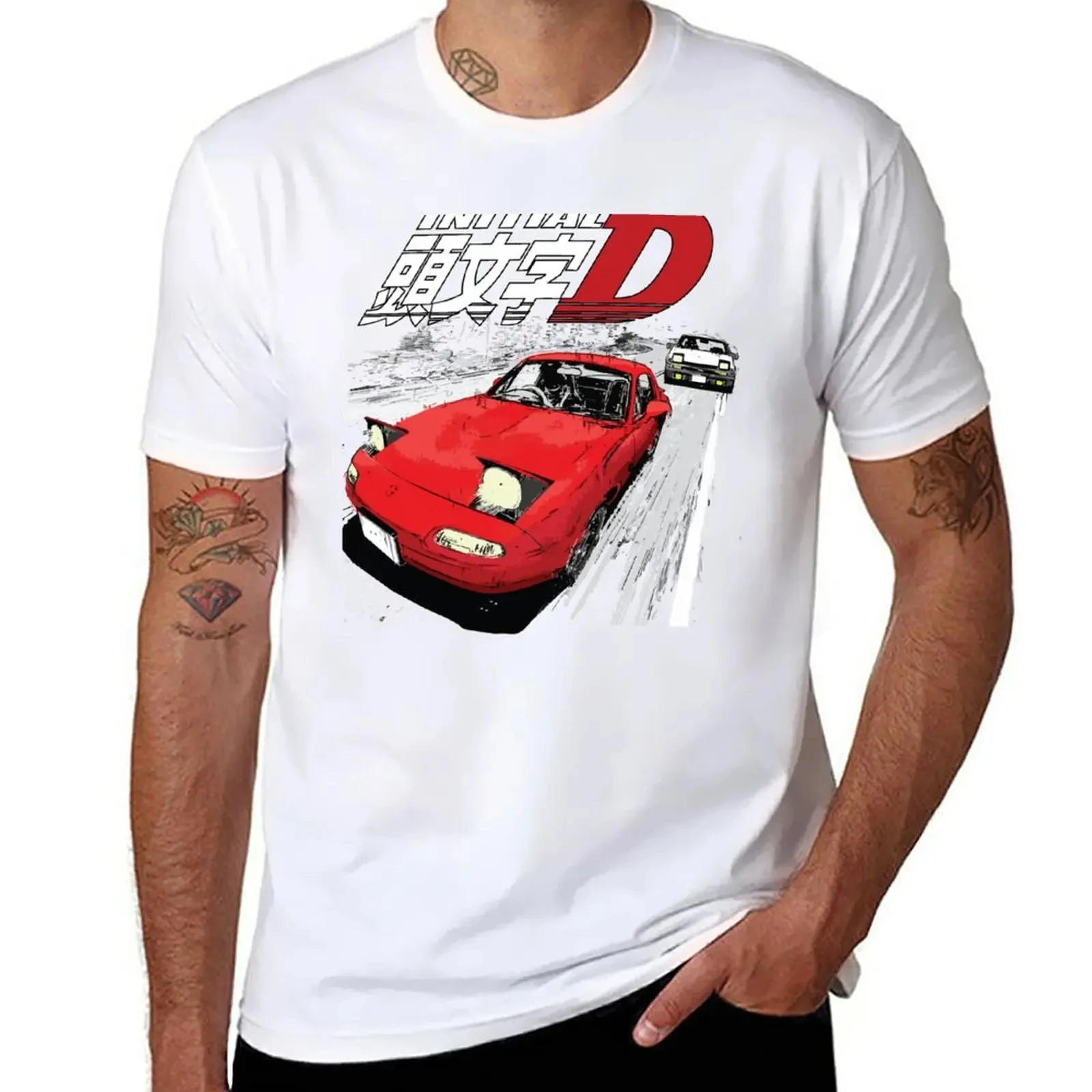 New Initial D - Mountain Drift Racing Tandem Takumi Fujiwara AE86 Vs Toru Suetsugu's Eunos MX5 Miata NA Roadster T-Shirt