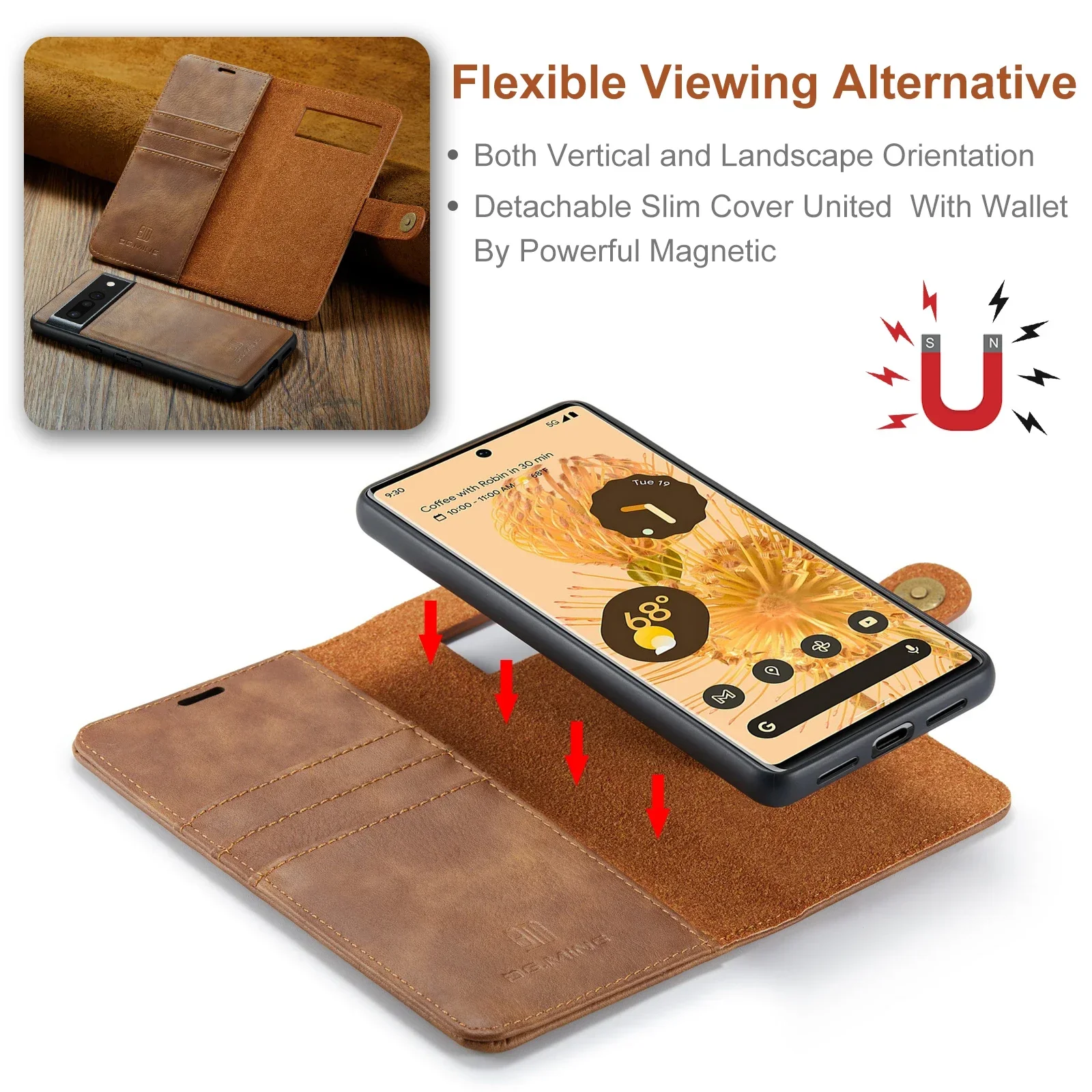 Retro Detachable Magnetic Leather Cards Solt Case For Google Pixel 10 9 Pro 9A XL 8 7 Wallet Stand Book Cover Card Bag Pocket