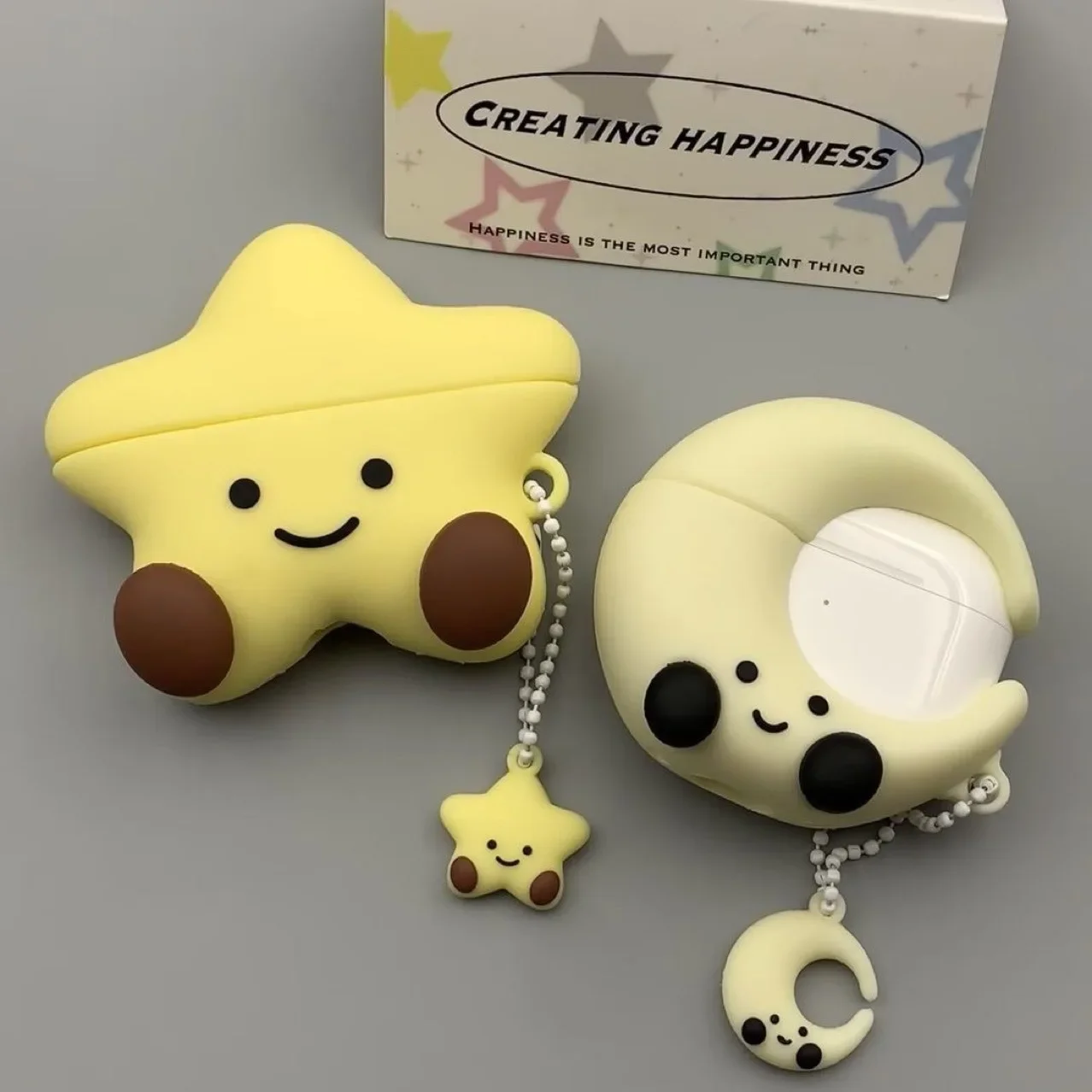 

Star Moon Cartoon Case for AirPods 4 Airpod 1 2 3 Pro Pro2 Bluetooth Earbuds Charging Box Protective Earphone Case Cover