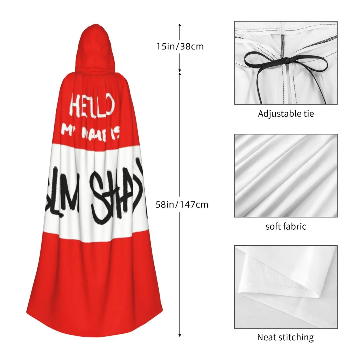 Hello My Name Is Slim Shady Eminem Long Hooded Cloak Witch Medieval Costume Cosplay Cape HalloweenParty Adult Unisex - view 5