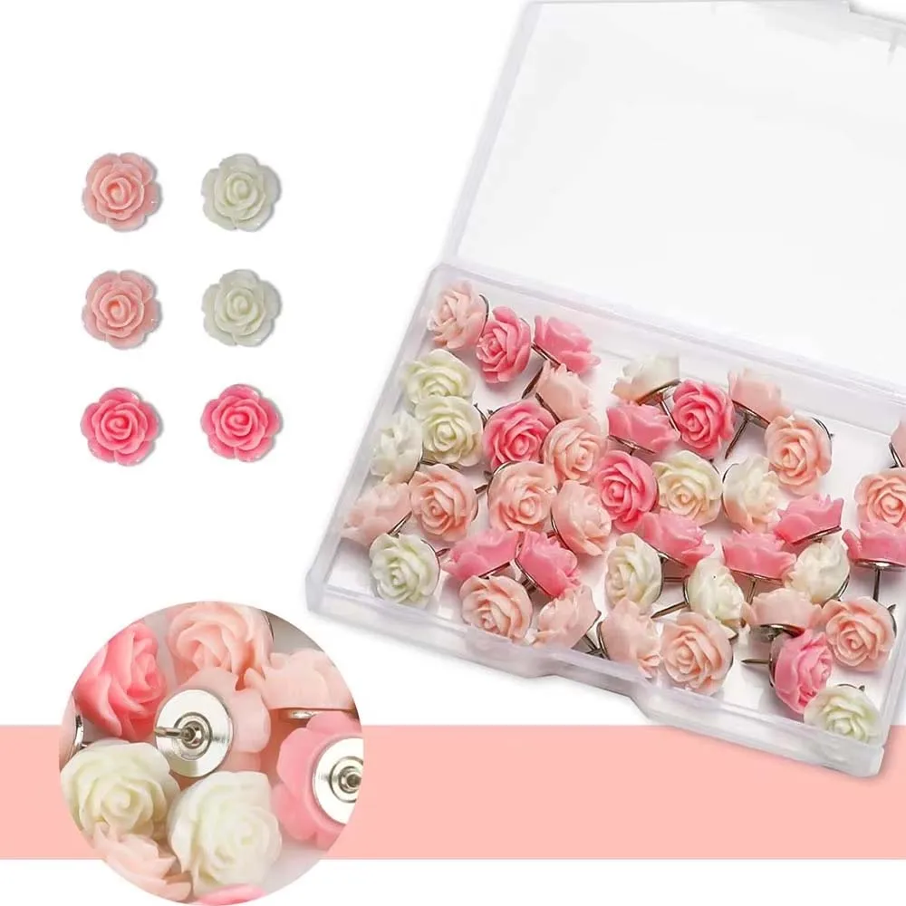 1 صندوق 20 قطعة دبابيس ضغط الراتنج لطيف زهرة الورد Thumbtack لوحة جديدة رسم صور جدار ترصيع مكتب خرائط اللوازم المدرسية الفصول الدراسية