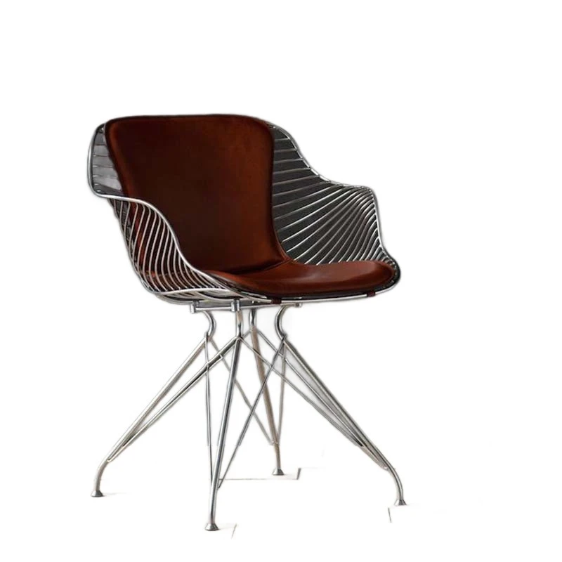 

Stainless steel silk dining chair bar saddle leather five coffee armrest outdoor medieval leisure