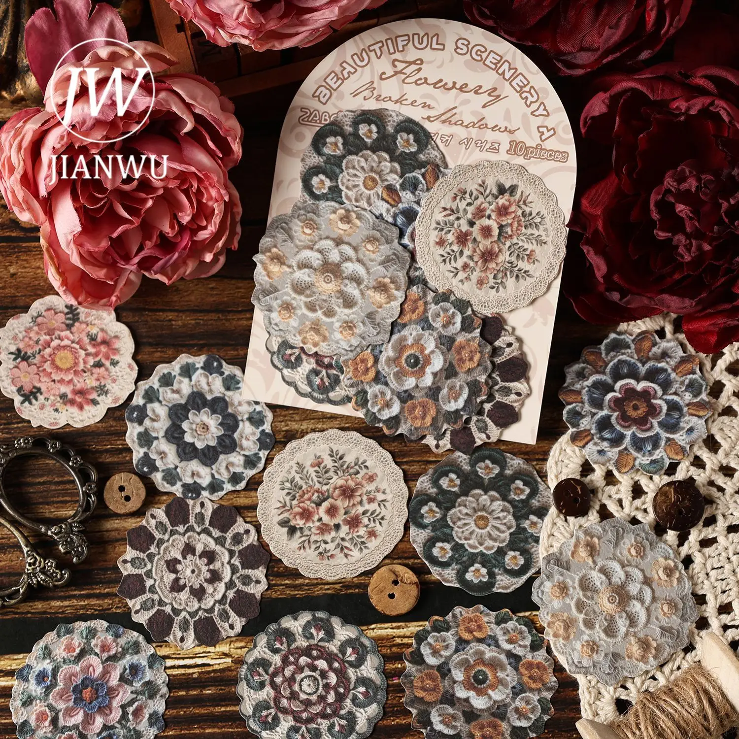 

JIANWU Bright and Picturesque Series Vintage Flower Butterfly Bow Landscape Material Collage Sticker Creative Journal Stationery