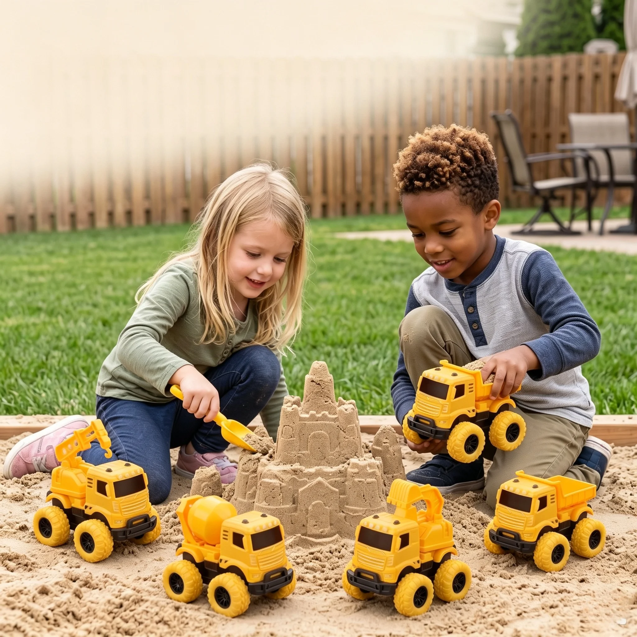 `Friction Powered Construction Truck Toys Set, Mini Engineering Car Excavator Mixer Crane Dump Truck, Gift for Boys Toddlers`