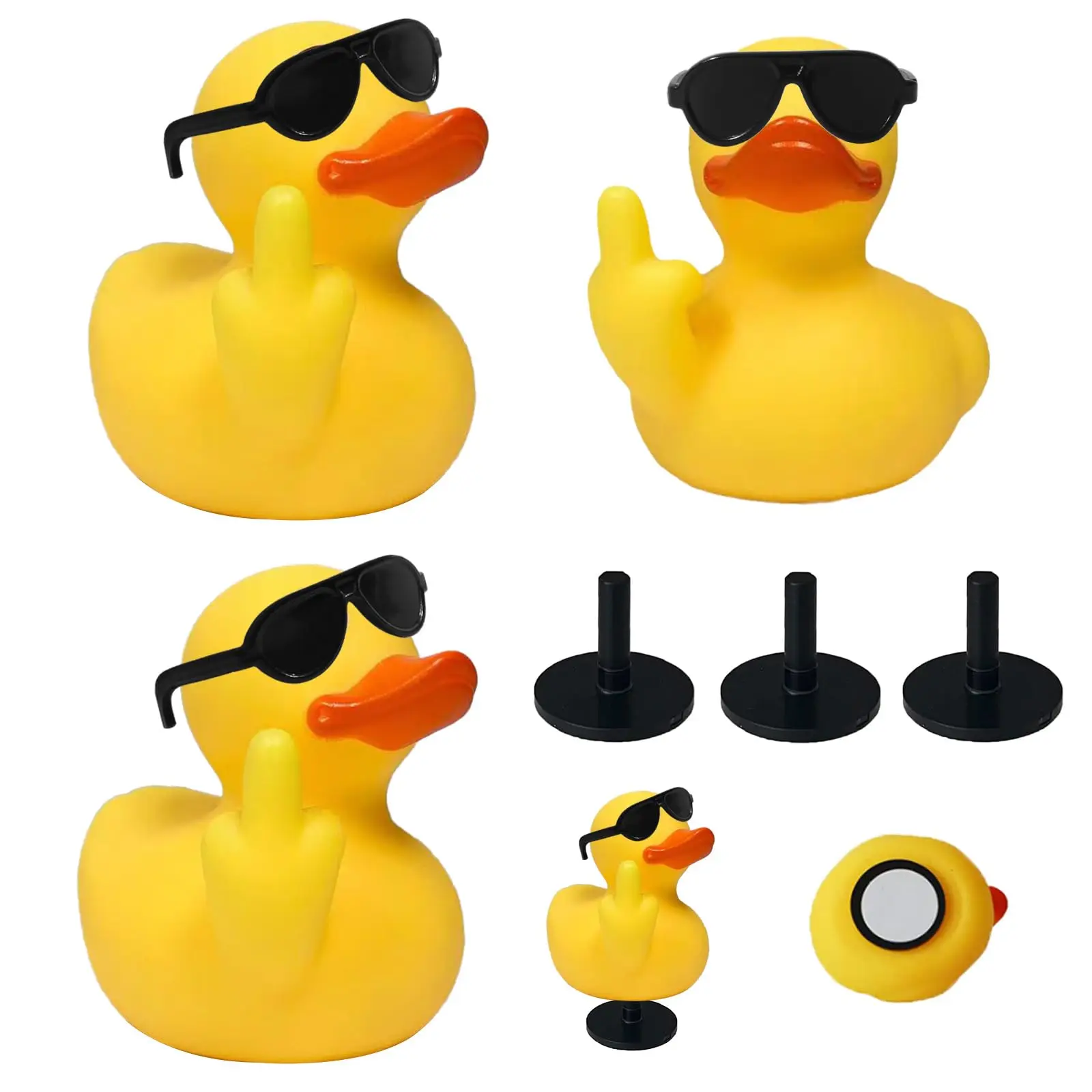 

3pcs Middle Finger Duck,Unique Rubber Duck,Jeep Rubber Duck with Sunglasse for Bath toy Car Dashboard Decor Home Ornament Gift