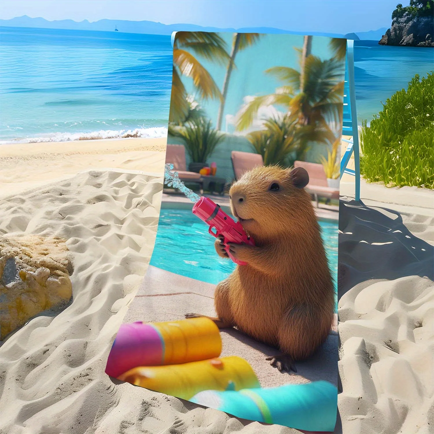 1pc Capybara Pool Party Beach Towel Soft Lightweight, Sand-Free, Quick-Dry Microfiber Fabric Vibrant Print Design view 2