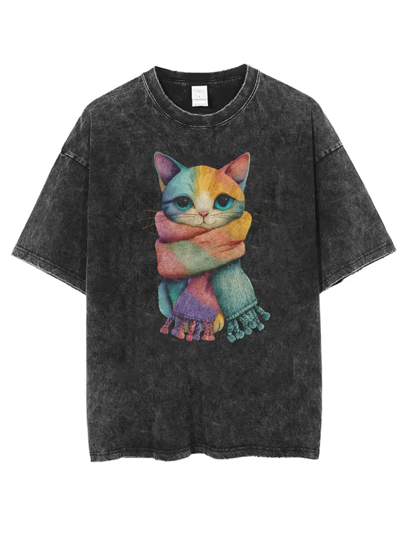 تي شيرت نسائي أسود مغسول برقبة دائرية وفضفاض مناسب ومريح بطباعة الهالوين ملابس كاجوال شتوية الأكثر مبيعًا