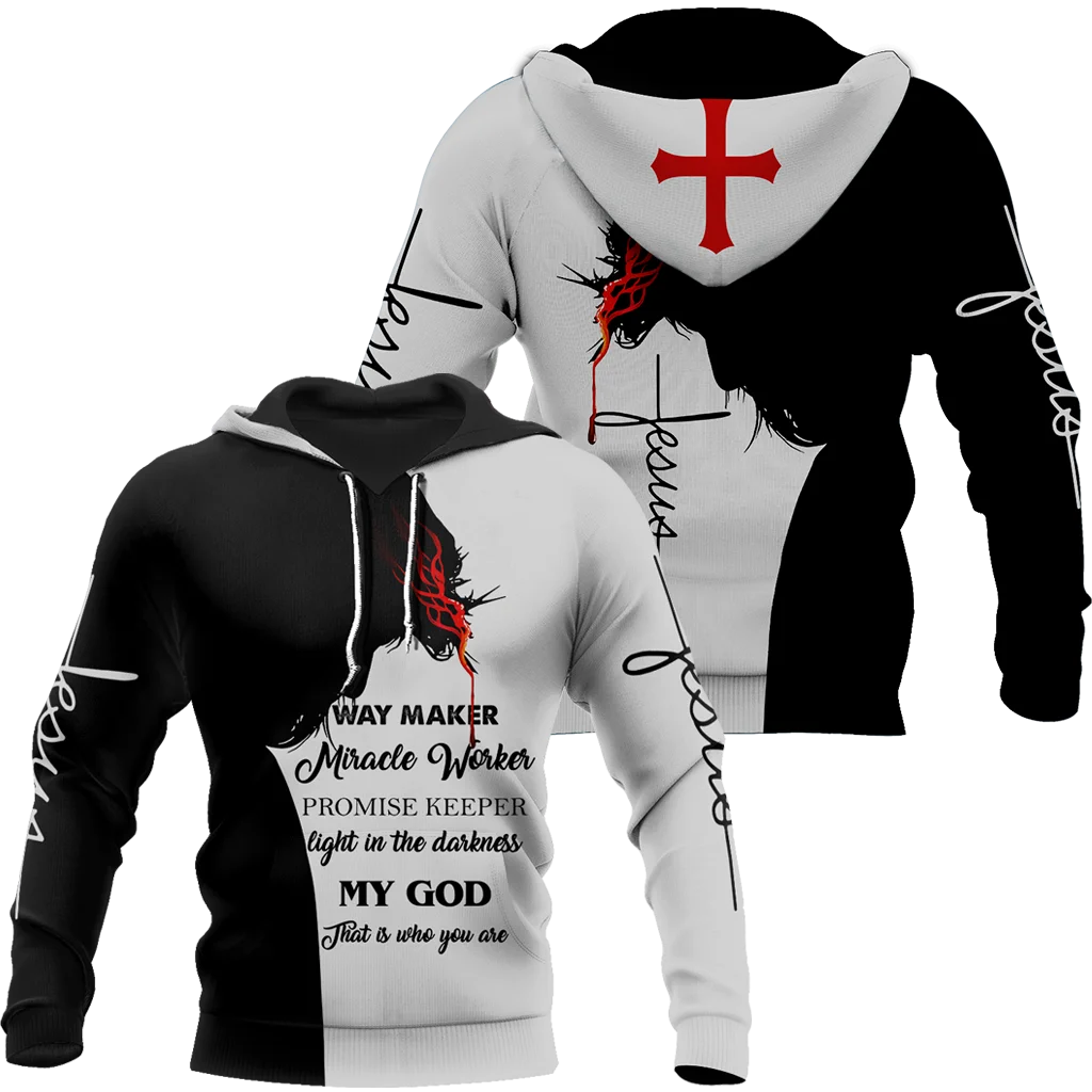 Men Hoodie Jesus Cross God Spring and Autumn New Casual Long Sleeve Pullover 3D Printed Fashion Streetwear High-quality Oversize