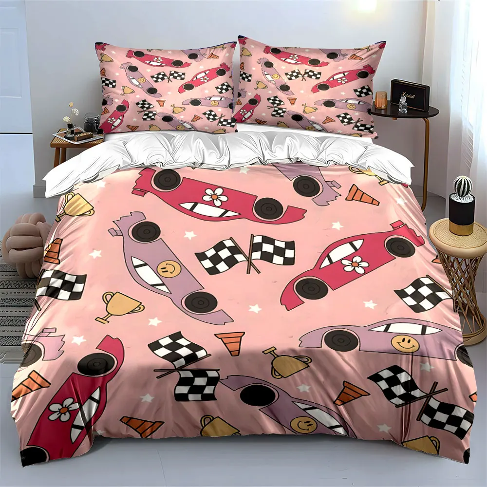 Fun racing-themed car pattern Duvet Cover Set with 3D Printing Design Soft Polyester Bedding Set All-Season Comfort for gifts