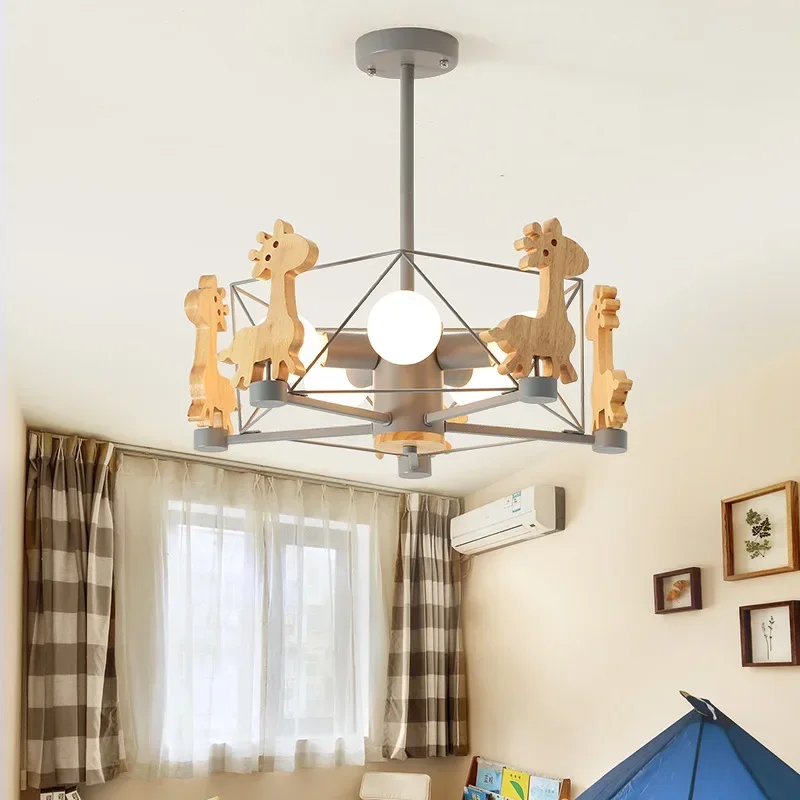 2025 Nordic Giraffe Pendent Lamp Children Room Diamond LED Wooden Hanging LampKids' Lamp