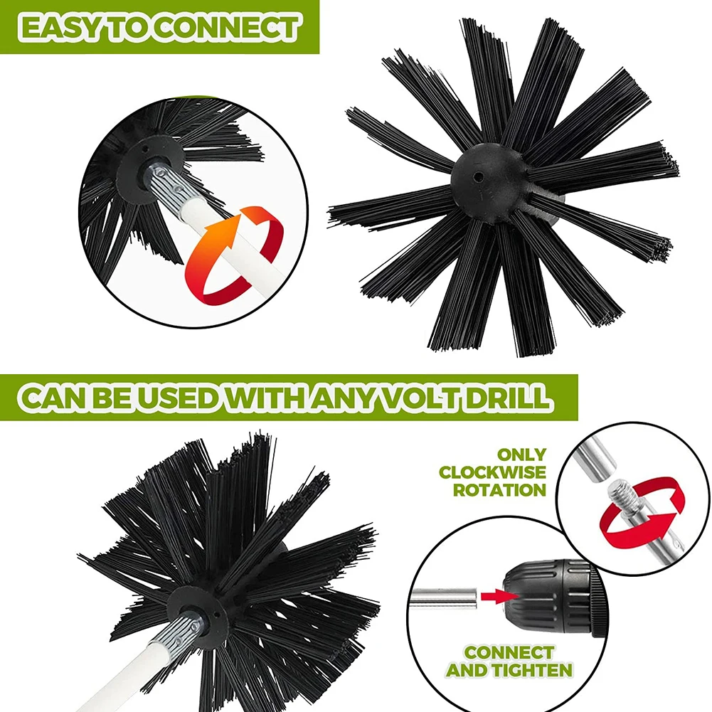 Chimney Brush Set with Long Handle Rods Dryer Vent Cleaner Kit 100/150mm Brush Head Fireplace Inner Wall Cleaning Tools