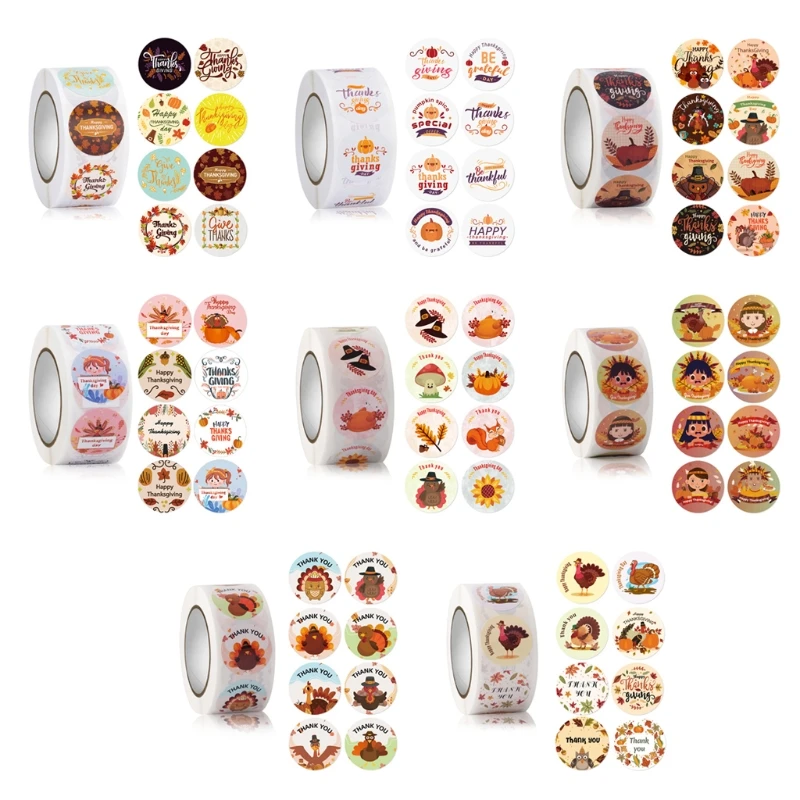 500pcs Happy Thanksgiving Day Stickers Funny Grateful Design for Holiday Harvest Party Decoration Gift Wrap Labels Dropshipping