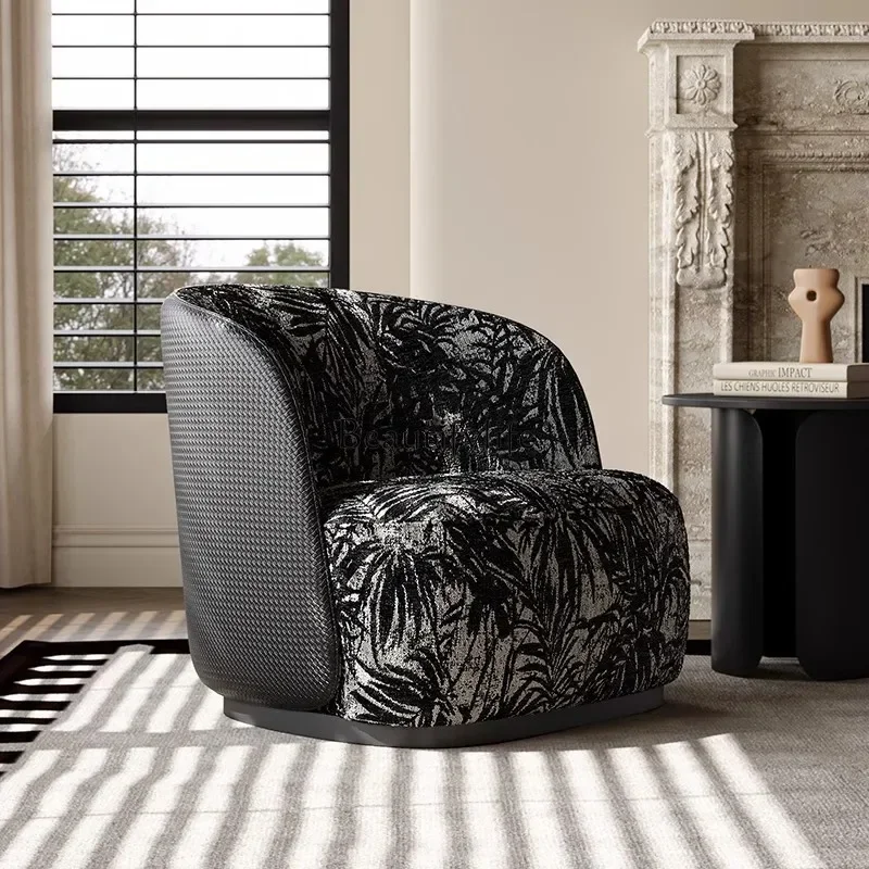

D06Italian high-end printed cloth sofa chair embroidered leather single leisure chair