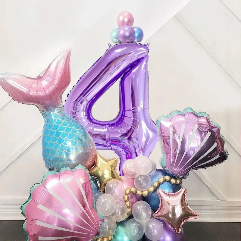 33-teiliges Meerjungfrauen-Muschel-Zahlenballon-Set, Meerjungfrauen-Themen-Folienballons für Mädchen-Geburtstag, Babyparty, Unterwasser-Party-Dekoration – Detail 2