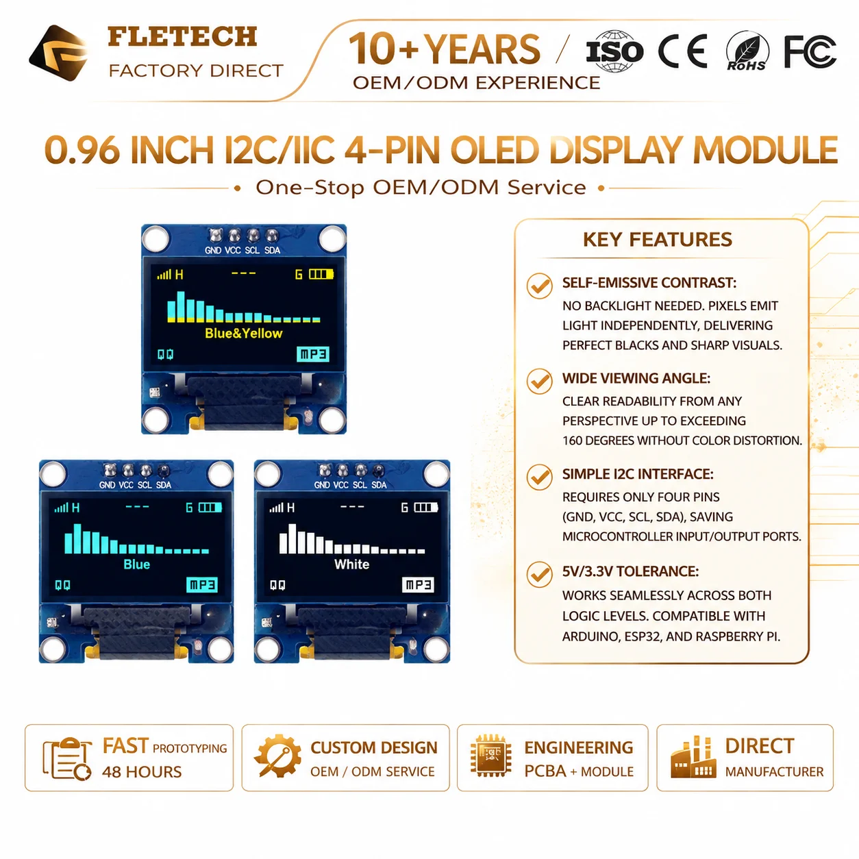 0.96 inch I2C OLED Display Module 128x64 Pixel SSD1306 Driver Screen 4 Pin IIC Serial Display Board for Arduino Raspberry Pi