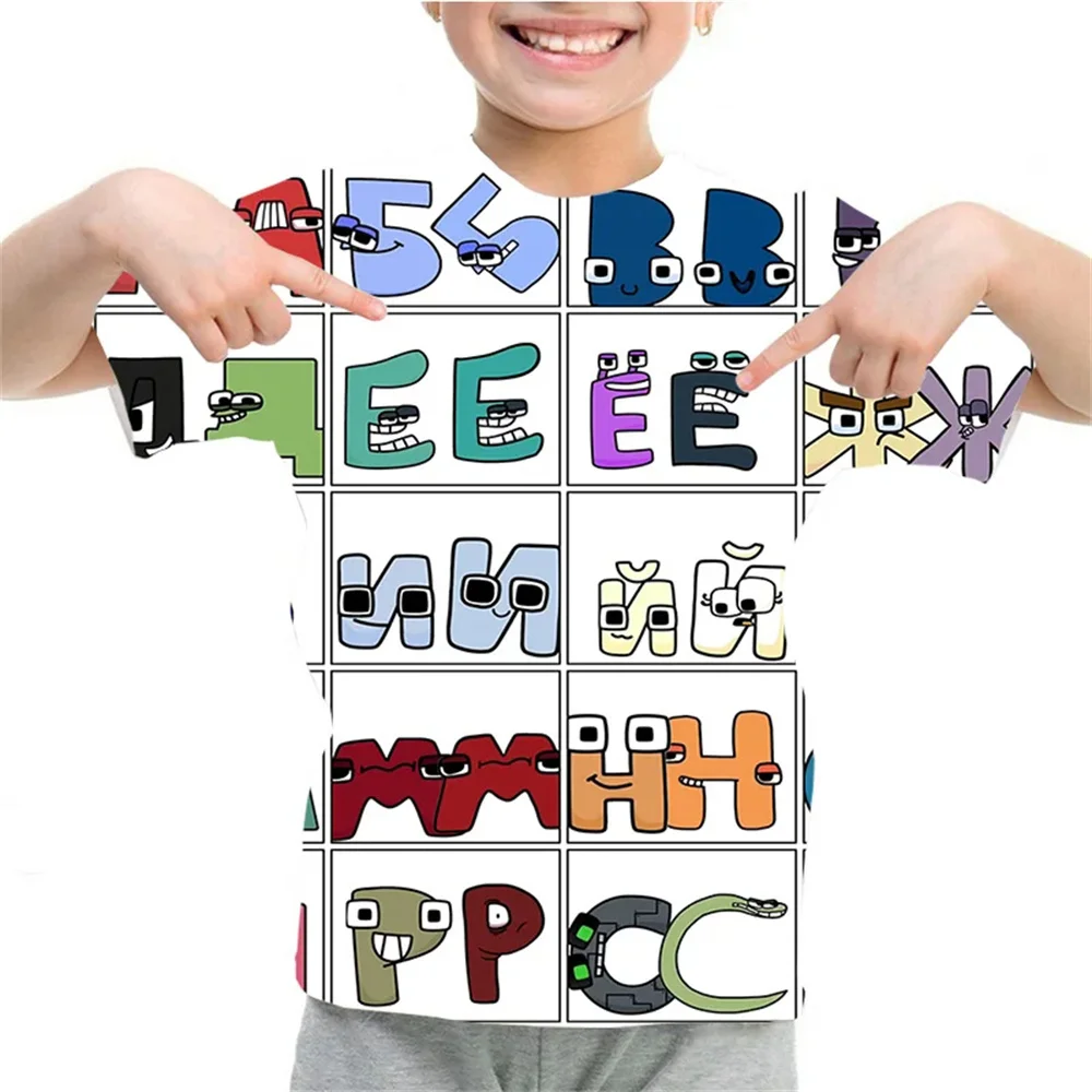 الصيف الاطفال جميل طباعة تي شيرت قصيرة الأكمام Y2k الأبجدية لور رياض الأطفال الطلاب تي شيرت غير رسمي الأولاد الكرتون مضحك تي شيرت #3