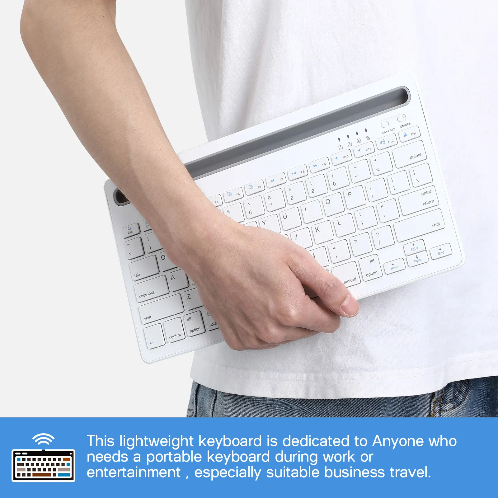 

Silent Keyboard K003C White Wireless Rechargeable Noiseless Portable For Phone Tablet Multi Device Gaming Laptop Use