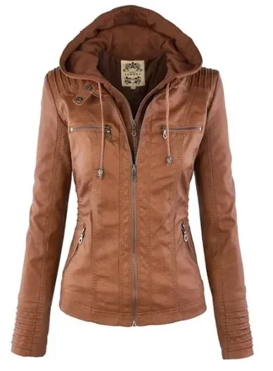 Veste Gothique en Faux Cuir PU pour Femme, Manteau à Capuche, Noir, pour Moto, Automne et Hiver, 202