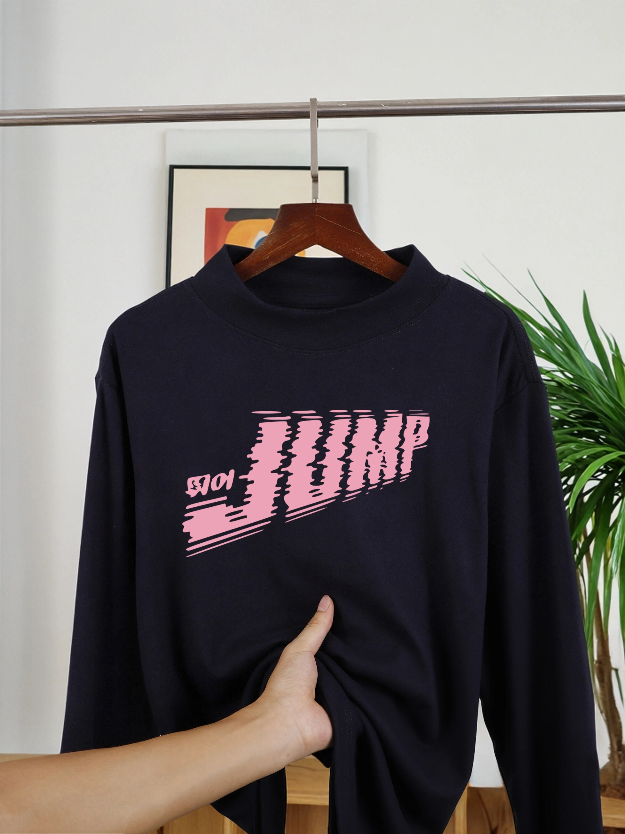 لا القفز في البحر الطباعة المرأة موضة المخملية الصوف تي شيرت مريح البلوفرات الناعمة أساسيات الخريف المحملة كل مباراة رداء علوي غير رسمي #1