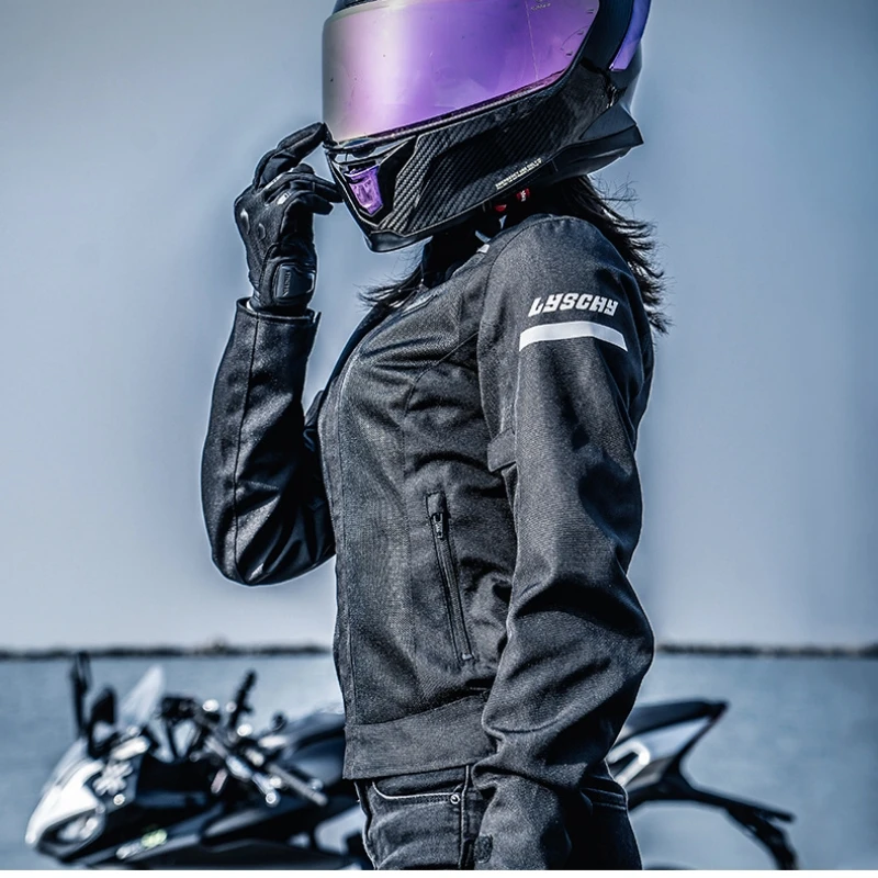 Summer Mesh Breathable LYSCHY Women Racing Jacket Night Reflective Safety Riding Clothes Slim CE1/CE2 Female Motorcycle Jacket