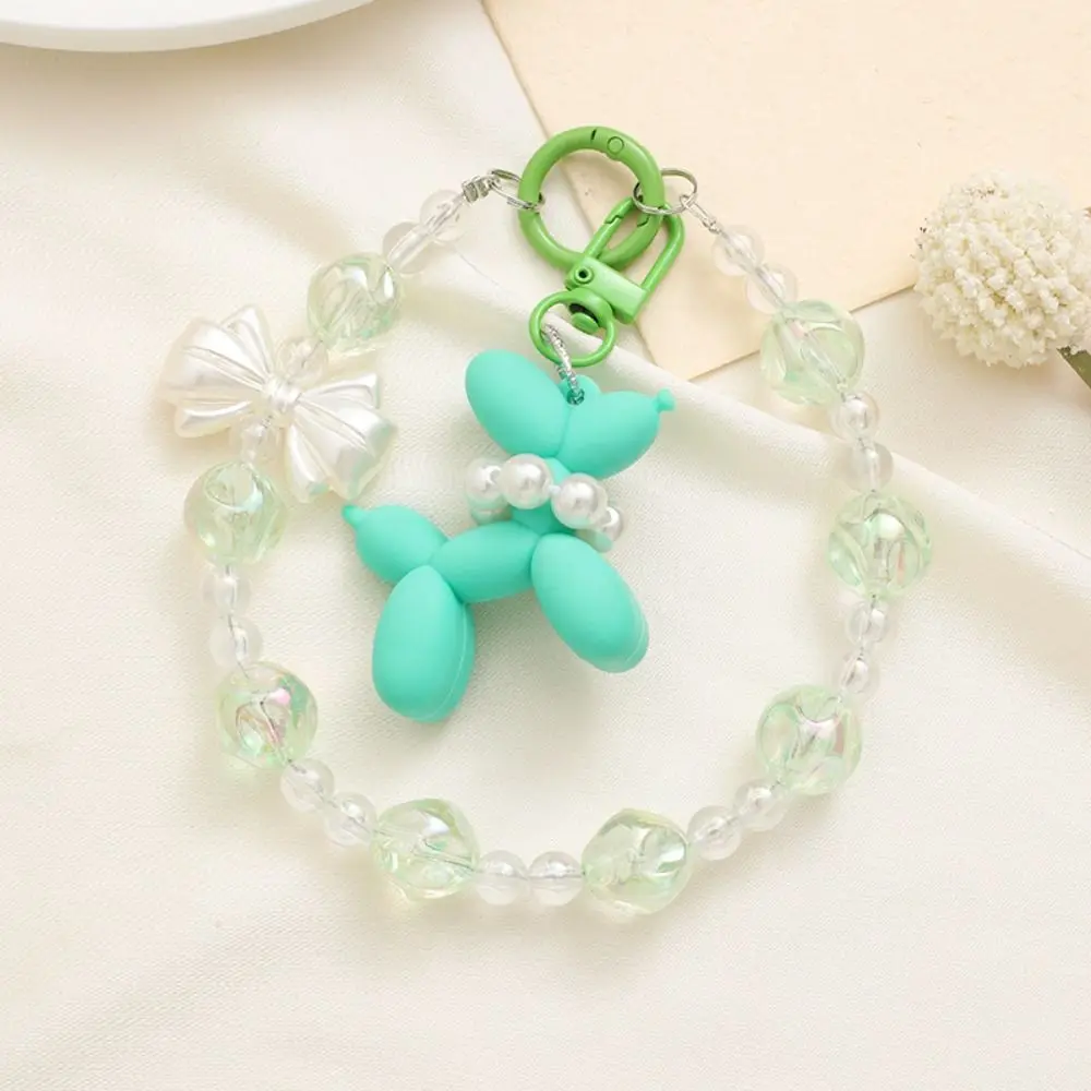 Dog Balloon Puppy Phone Chain Acrylic Korean Style Bowknot Puppy Keychain Beads Bag Charms Cartoon Puppy Pendant