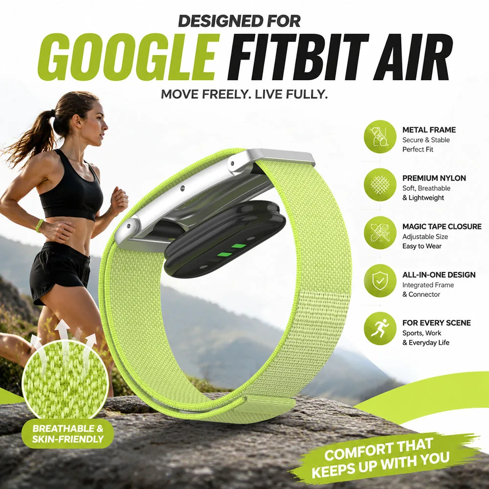 Offizielles farblich passendes Nylon-Armband für Google Fitbit Air Metal Watch Bezel Magic Buckle Nylon-Armband, leichtes Sportarmband