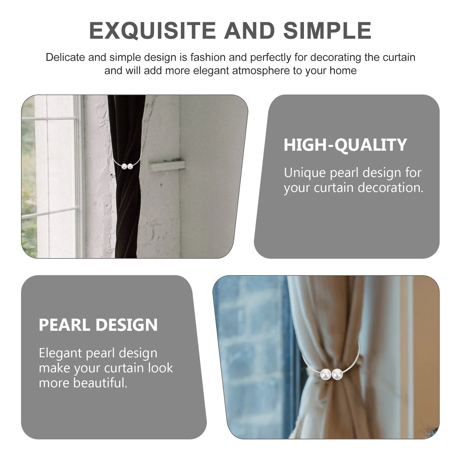

2Pcs Pearl Curtain Buckles Adjustable Tiebacks for Home Decor Practical Elegant Window Curtain Tie Belt Practical Tieback