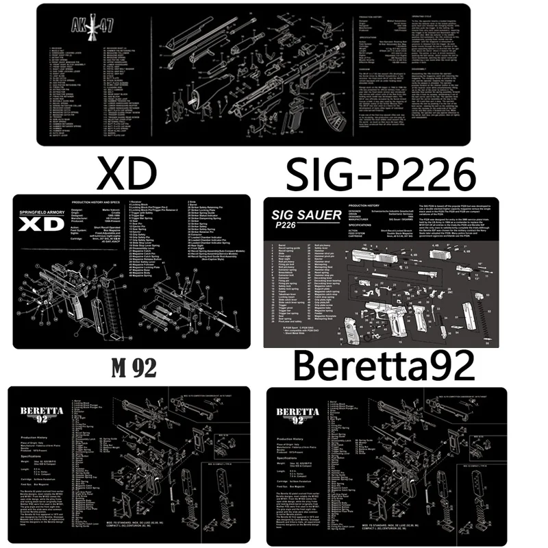 Hunting Gun Cleaning Rubber Mat Non-Slip Clean Mat with Parts Diagram Instructies Mat for Glock 1911 SW-MP Beretta 92 P226 XD