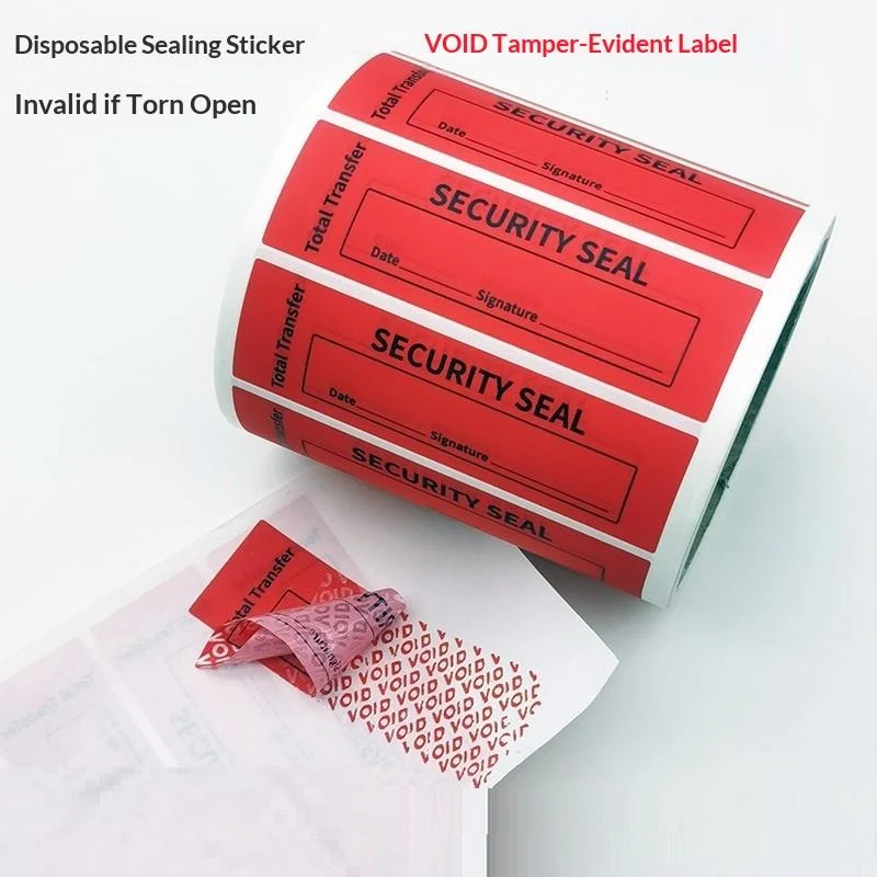 

[YU]100PCS Transfer Tamper Evident Labels Security Warranty Void Stickers Red Blue 25*85 Mm Triple Serial Numbers Seal Sticker