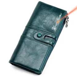 Genuine Leather RFID Women Long Wallets Name Engraving Card Holder Zipper Female Purse Multifunctional Coin Pocket Women Wallet