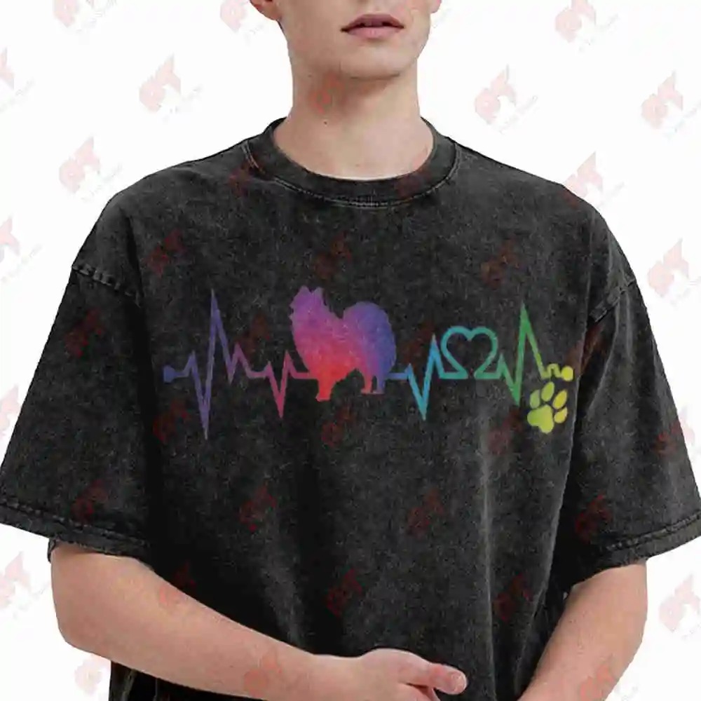 Japanese Spitz Heartbeat Vintage Washed Tee Pure Cotton T-Shirt