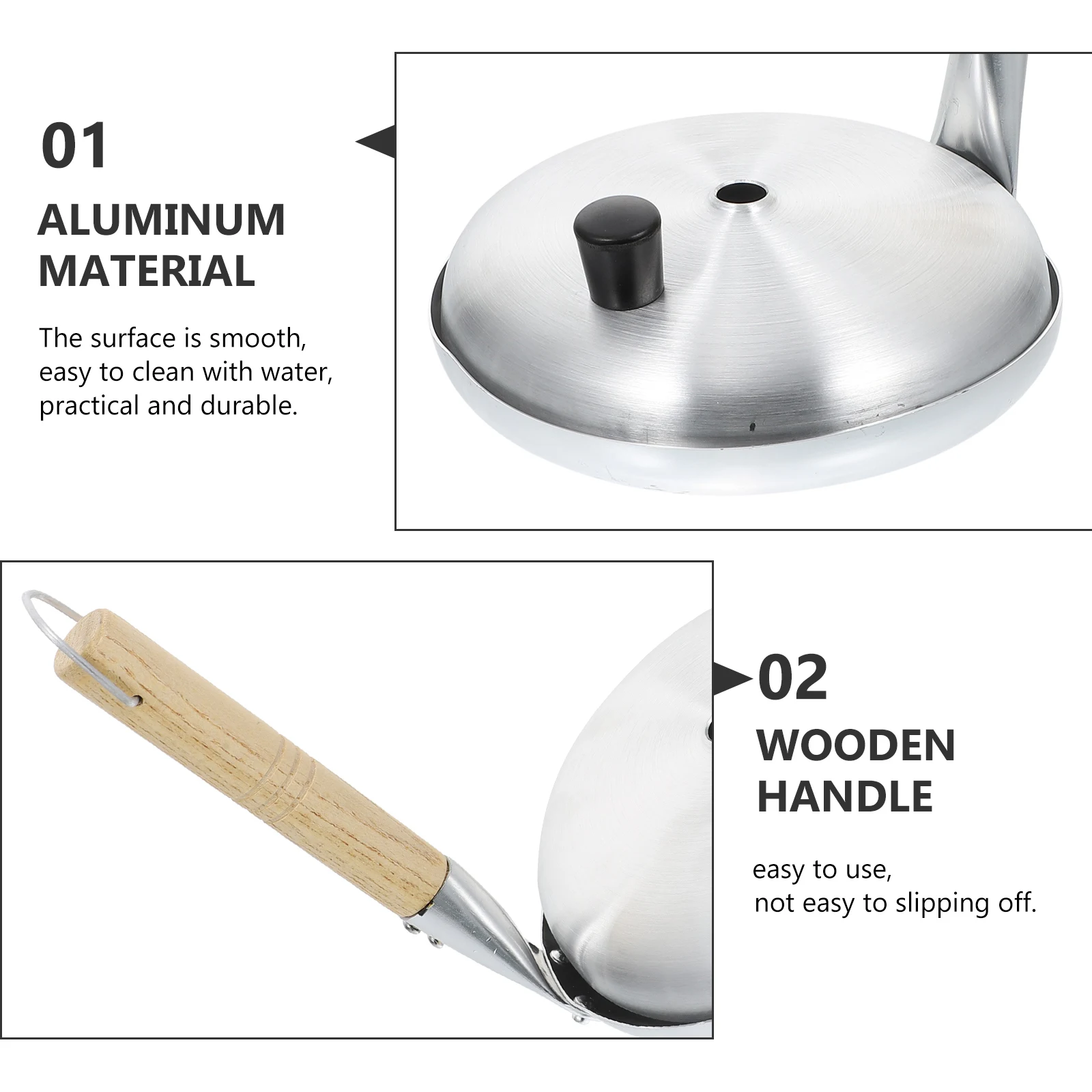 

1pc Aluminum Wood Handle Flat Pan Nonstick Breakfast Cooking Utensil Easy Clean Egg Fryer Household Skillet Lid Pans