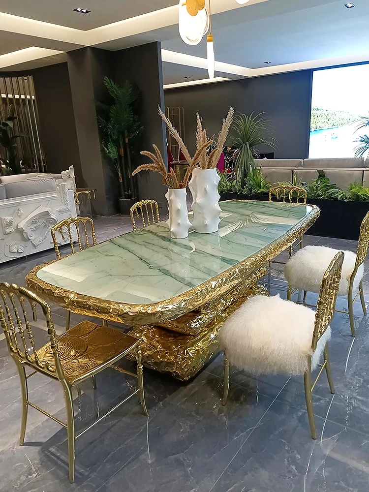 Portuguese marble dining table, light luxury villa living room, oval table, Italian high-end brass luxury design dining table