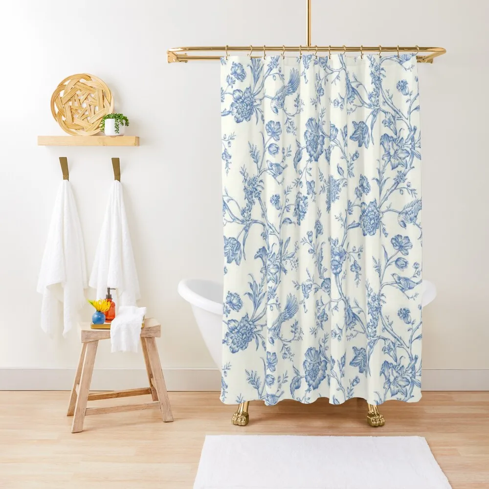 Blue Bird Toile Shower Curtain Bathroom Accessory Waterproof Fabric Bathroom Curtain