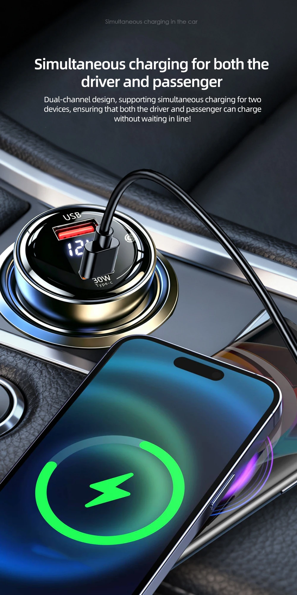 

Автомобильное зарядное устройство KEBIDUMEI 55W с быстрой зарядкой PD QC3.0 USB, адаптер для прикуривателя с цифровым дисплеем, автомобильные аксессуары