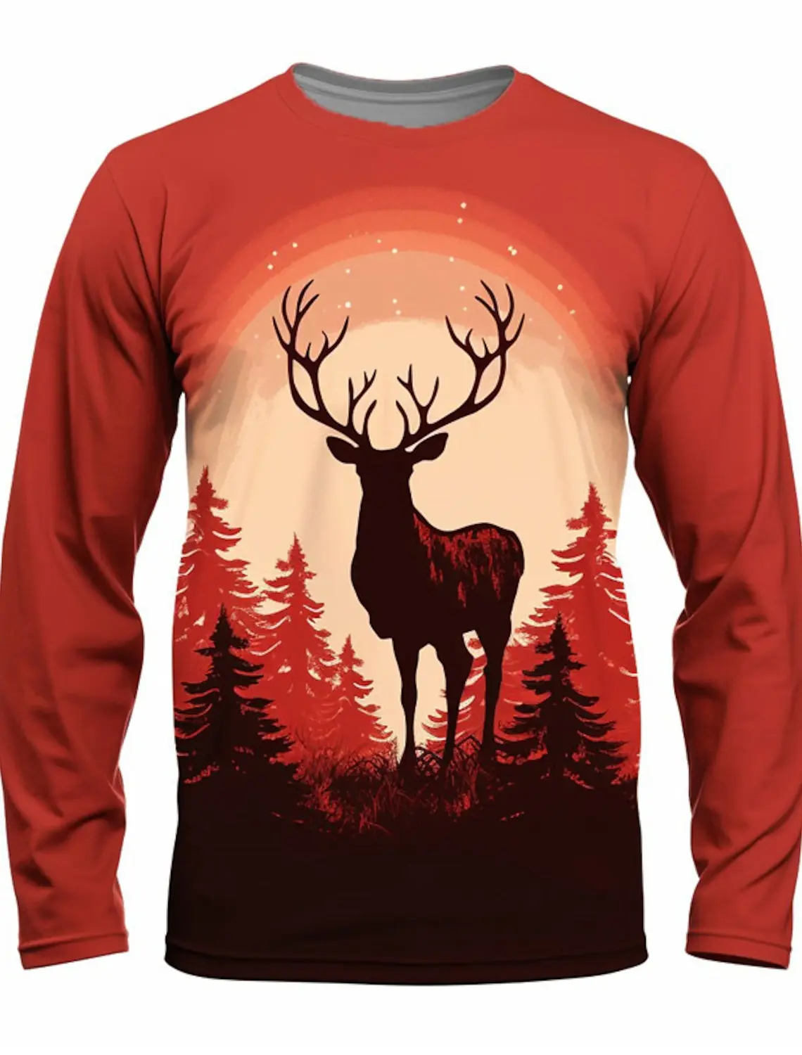 T-shirt de Noël à manches longues pour hommes, impression 3D, élan, bonhomme de neige, plongeant, chemise décontractée à col rond, vêtements de printemps et d'automne, déclin