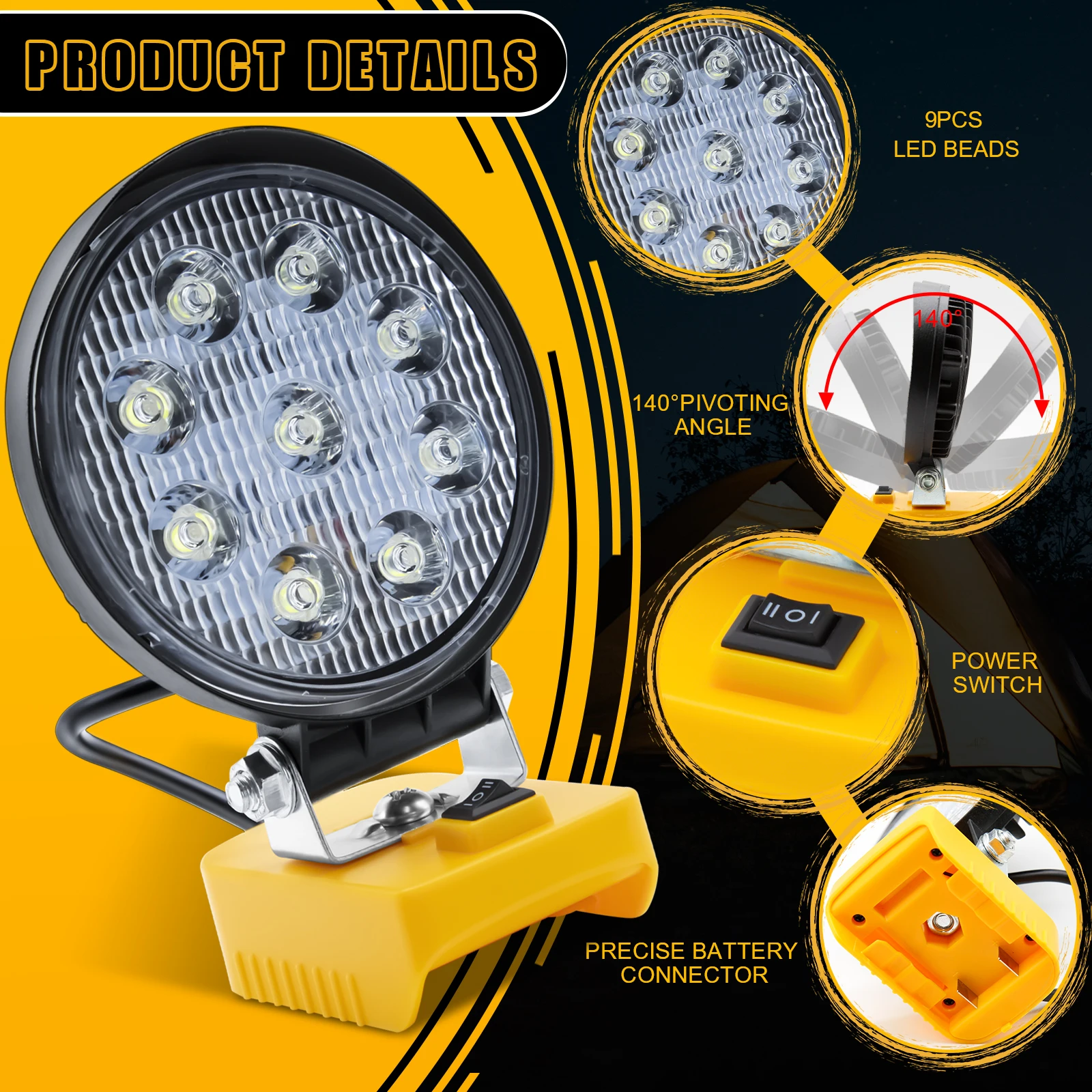 Para dewalt dcb200 18v bateria 27w trabalho luz led 6500k para dewalt dcb200 dcb609 3.0ah 4.0ah 6.0ah 9.0ah ferramenta bateria acessórios