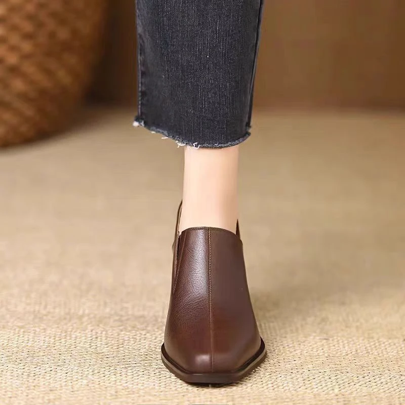 

Новинка 2025, модные женские туфли-лодочки на массивном каблуке, туфли-лодочки на среднем каблуке с квадратным носком, женская рабочая обувь с глубоким вырезом