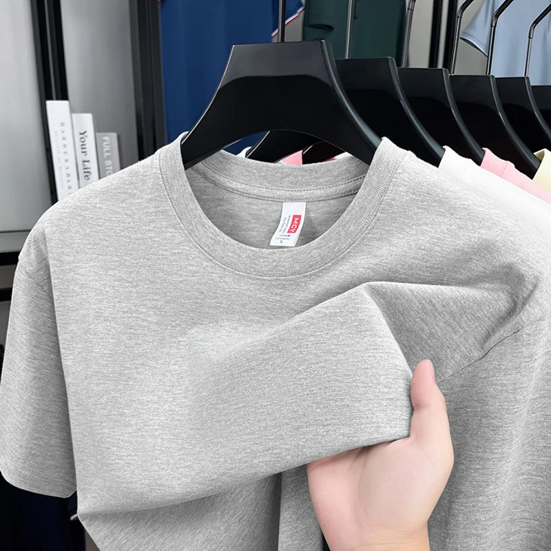 100% Cotton Men's 210g T-Shirt  High Quality Short Sleeves Summer White Breathable Round-Neck Casual Underwear Top. 3-Piece Set